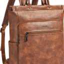 Leather Laptop Backpack for Women, Travel Backpack Purse Fits 15.6 Inch Laptop, Casual Daypack with Laptop Compartment for Teachers College Work Business Nurse Weekender, Brown
