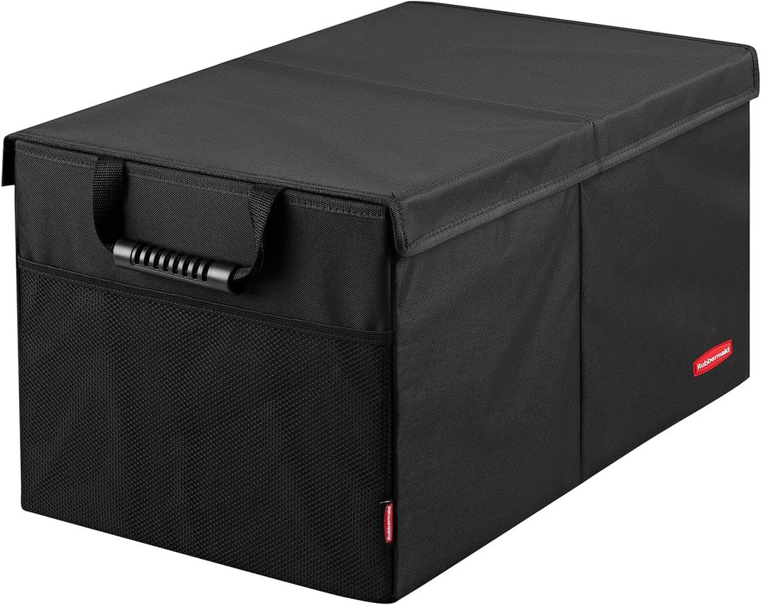 Rubbermaid Car Organizer, Collapsible Trunk Organizer, Multi-Compartment Car Storage Organization for Car Accessories, 2 Compartments With Cover, 21.65" 14.17" 12.2"
