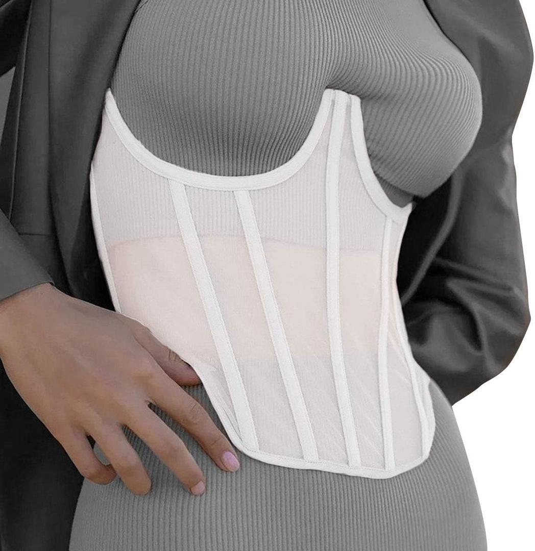 TOPMELON Lace Corset Belt Waist Corset Top Women Mesh Open Cup Lace Up Boned Bustier Underbust Corset Waist Cincher Corset L