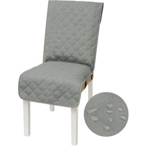 Yonus Waterproof Dining Chair Cover Office Chair Cover Water Resistant Dining Room Chair Cover Kitchen Chair Slipcover Computer Chair Cover with Anti-Slip Buckle (Light Grey, 1PCS)