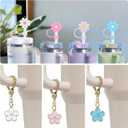 7pcs Cute Flower Straw Covers for Stanley Cup, Girly Straw Toppers with 3 Floral Charms, Dust-Proof 10mm Lids for 30oz & 40oz Tumblers