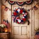 Daifunli Red White and Blue Wreaths for Front Door 16 Inch Patriotic Wreath Memorial Day 250th Anniversary 4th of July American Flag Decorations for Independence Day Home Wall Window Porch Decor