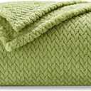 NEWCOSPLAY Super Soft Throw Blanket Green Premium Silky Flannel Fleece Leaves Pattern Lightweight Bed Blanket All Season Use (Green, Throw (50"x60")