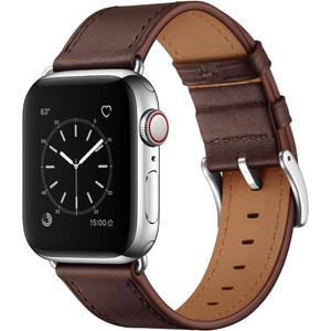 OUHENG Leather Bands Compatible with Apple Watch Band 49mm/46mm/45mm/44mm/42mm, Genuine Leather Strap for iWatch Series 11/10/9/8/7/6/5/4/3/2/1 & Ultra 3/2/1 & SE3 SE2 SE, Chocolate Brown/Silver