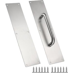 Sumnacon 1 Set 16" Stainess Steel Door Handle Pull & Push Plate - Heavy Duty Silver Gate Handle Bar for Home/Office/Warehouse/Public,Suitable of Wooden/Composite Door with Screws,Brushed