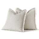MIULEE Pack of 2 Black Pillow Covers 24x24 Inch Striped Farmhouse Couch Throw Pillow Covers with Fringe Chic Linen Decorative Cushion Eruo Sham for Sofa Living Room Bed Outdoor Home Decor