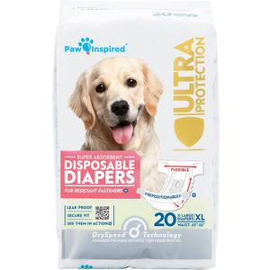 Paw Inspired 20ct Disposable Dog Diapers | Female Dog Diapers Ultra Protection | Diapers for Dogs in Heat, Excitable Urination, or Incontinence (X-Large)