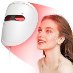 LED Face Mask Light Therapy, Red Light Therapy for Face, 4 Modes with Red, Blue, Near-infrared and Dual Red & Blue Lights for Anti-Aging, Reduce Acne and Blemish Repair, 256 LEDs, Rechargeable Remote