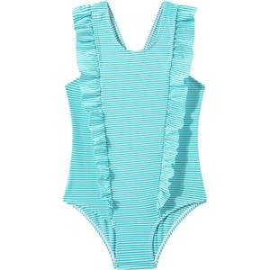 LIZENS Girls One Piece Swimsuit Cute Striped Bathing Suit for Girls(VC719G04,9-10T) Light Blue