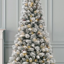 SHareconn 7.5ft Prelit Snow Flocked Spruce Artificial Christmas Tree with 350 Incandescent Warm White Lights, Foldable Stand, Snow Flocked Full Prelighted Xmas Tree W/1170 Branch Tips, 7.5 FT, White