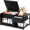 SINPAID Coffee Table with Storage, Rectangular Coffee Tables for Living Room, Modern Coffee Table with Hidden Storage Compartment and Adjustable Shelves, Black, 37x19 in