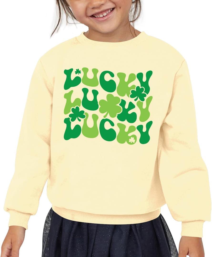 BesserBay Girls St. Patrick’s Day Clover Shamrock Sweatshirts Lucky Irish Long Sleeve Pullover Sweater (Yellow, S)