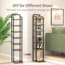Vertical Shoe Rack, Shoe Shelves with 2 Hooks, Wood Shoe Organizer for Entryway, Shoe Tower for Small Spaces, Free Standing (Rustic Brown, 8 Tier)