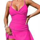 Pink Queen Women's Tankini Swimsuit 2 Piece Tummy Control Bathing Suits Tankini Tops with Swim Skirt Swimwear Rose Small,S