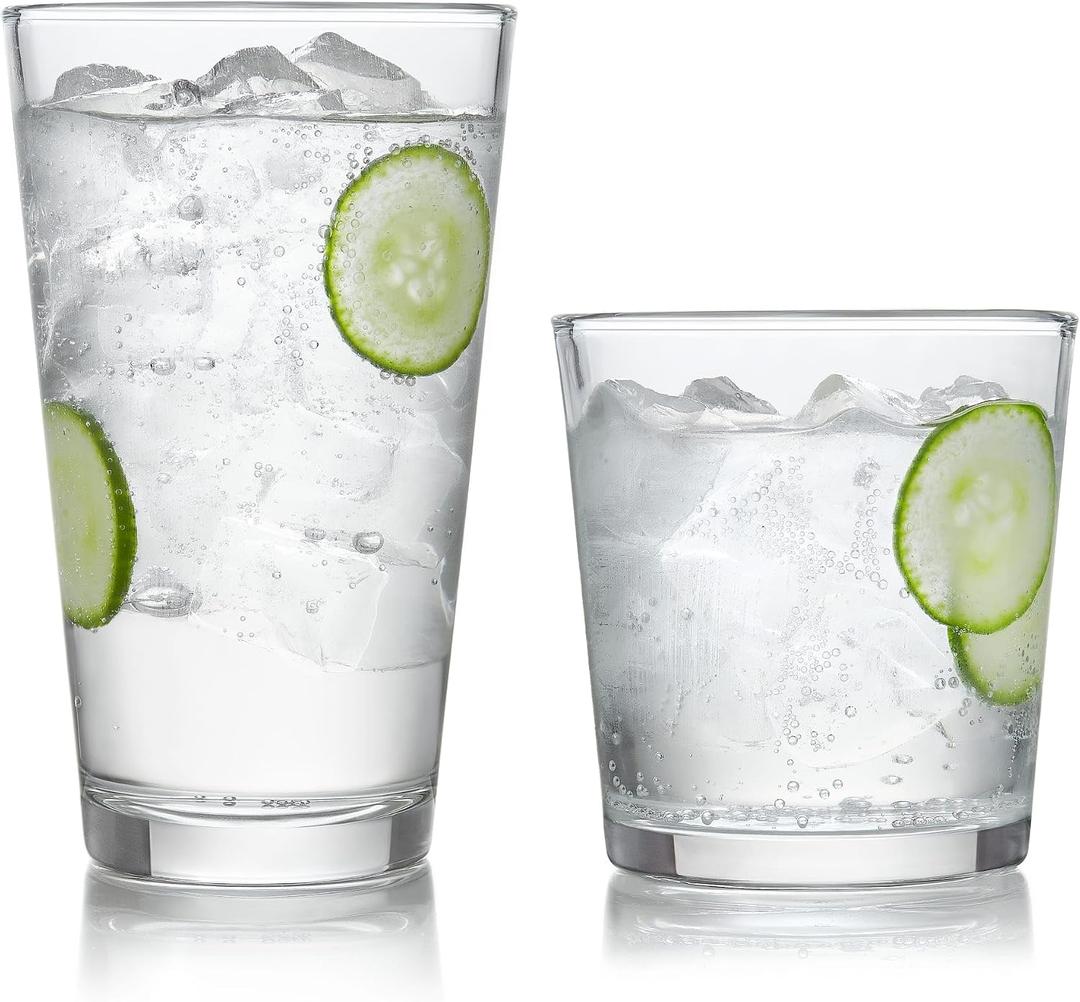 Libbey Preston Tumbler and Rocks Glass Cups Set, All Purpose Everyday Drinking Glasses Set of 16, Glassware Drinking Glasses for Birthdays, Dinners, 16 Ounces