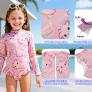 QUGRL Girls Rash Guard Bathing Suit Long Sleeve One Piece Swimsuits UPF 50+ Toddler Kids Zipper Swimwear 7-8T Years