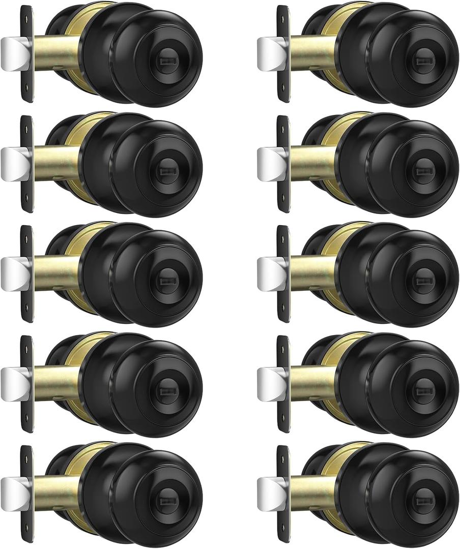 AEEKEL 10 Pack Privacy Door Knob, Matte Black Door Knobs Interior Keyless Door Locks for Bedrooms, Bathroom Door Knob for Left/Right Handle Doors