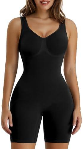 SHAPERX Women's Shaping Mid-Thigh Bodysuit Tummy Control Shapewear Seamless Full Body Shaper, L/XL
