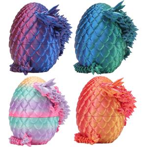 3D Printed Dragon Eggs with Dragon Inside  Fantasy Tabletop Decor, 3D Printing Toys for Kids & Adults  Unique Desktop Decoration & Collectible  Christmas Ornament & Stocking Stuffers (4 Pack)