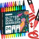 ARTISTRO 24 Sparkly Glitter Dual-Tip Paint Pens  Dazzling Markers with Acrylic Ink for Rock, Ceramic, Wood, Fabric, & More  Brush + Chisel Tips
