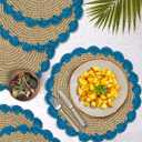 Folkulture Jute Placemats Set of 6, Scalloped Border - (13x19 Inch), 13.5 inches