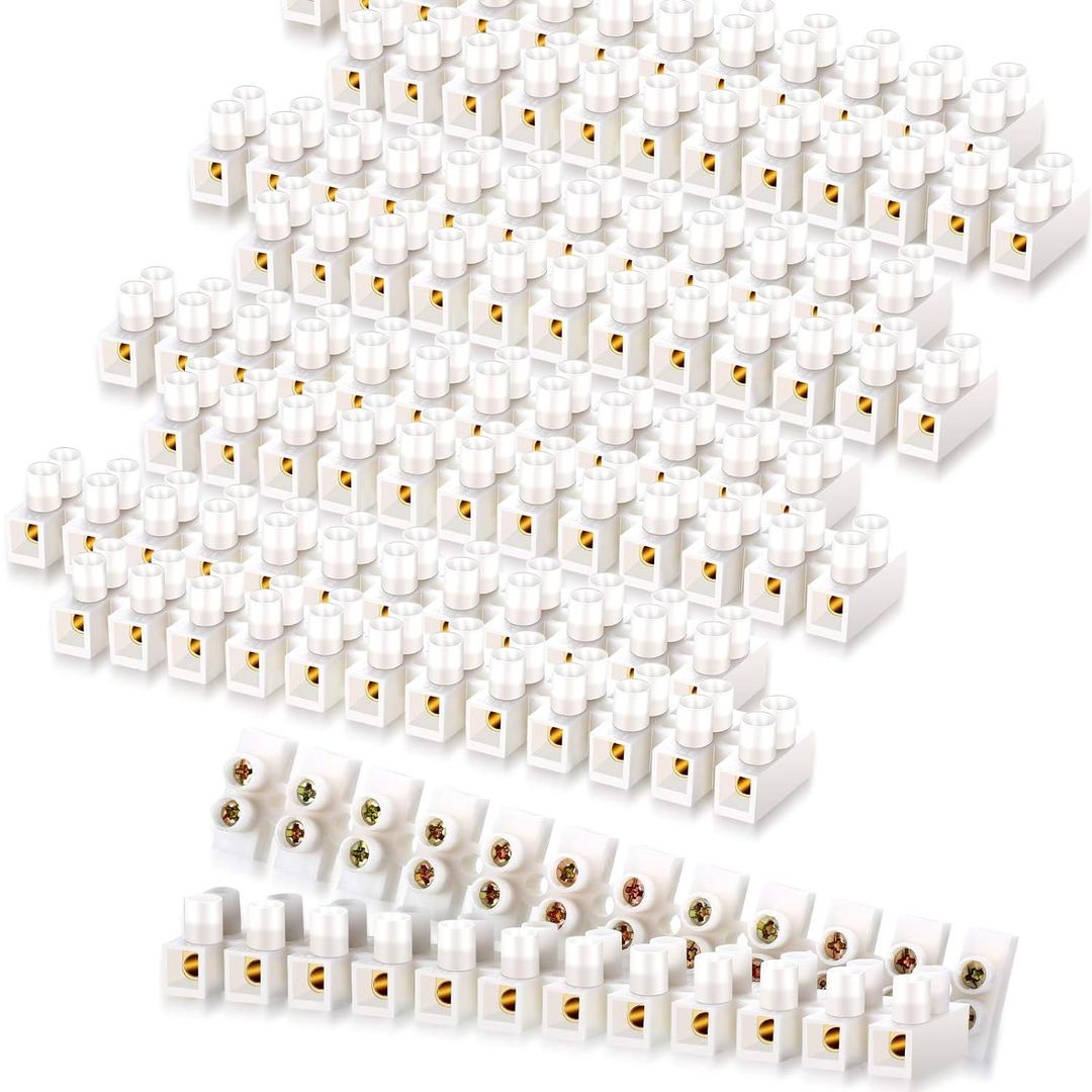 Weewooday 10 Pieces Terminal Block 12-Position Strip 10 Amp 380 Volt White Screw Terminal Connector Dual Row Electric Barrier Block