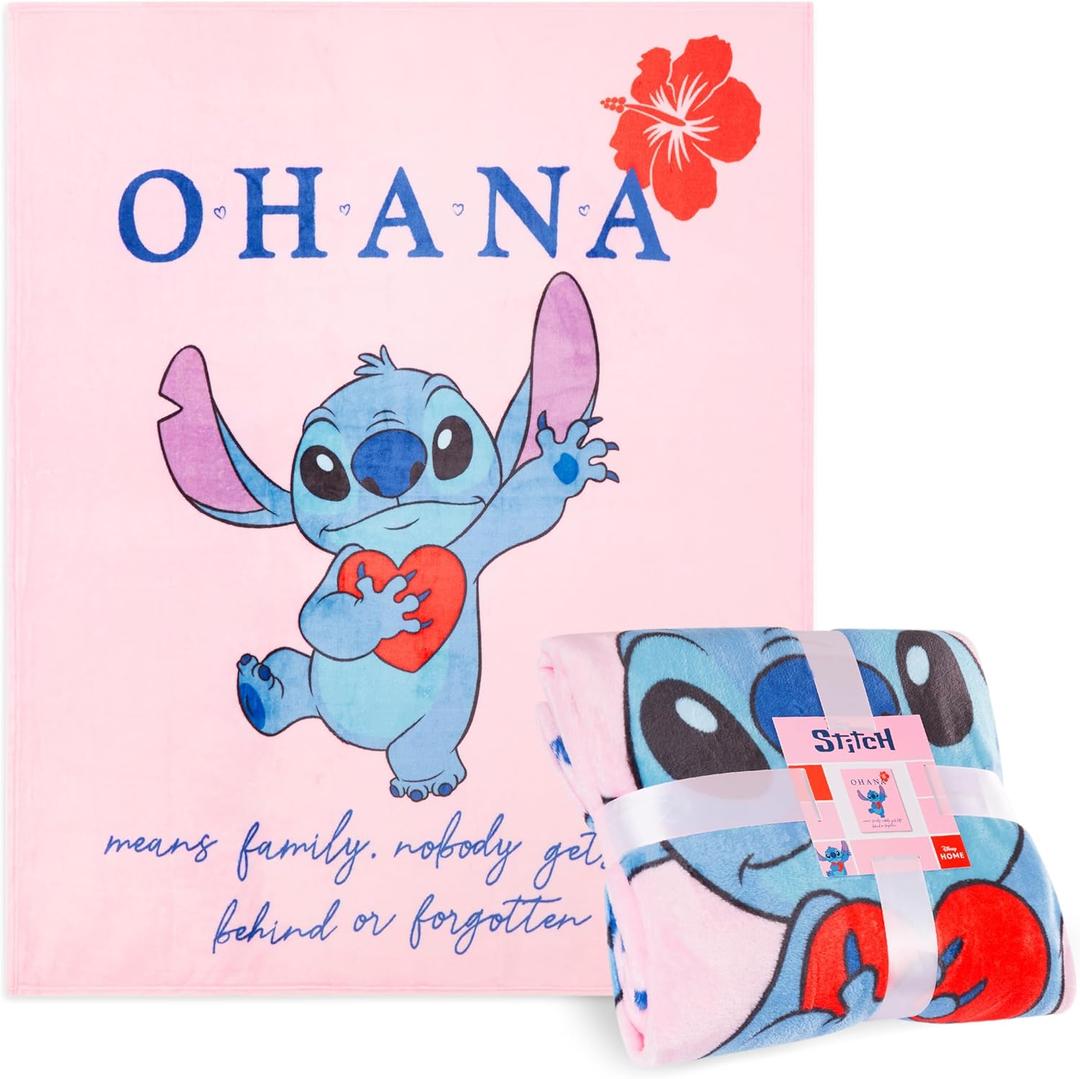 Disney Stitch Throw Blanket Soft Fleece Blanket Bedroom Accessories 59 x 51 (Pink Stitch)