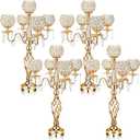 Nitial 4 Pcs 5 Arm Crystal Candelabra Centerpieces for Table 27 Inch Retro Victorian Crystal Candle Holders Bowl Table Centerpieces Decor for Wedding Banquet Valentine Dinner Party Event (Gold)