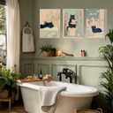 3Pcs Funny Japanese Bathroom Cat Wall Art Cute Animal Painting Picture Wall Decor Cats Lovers Prints Poster Print Artwork for Bathroom Toilet Home Decoration Framed (16"L x 12"W, Canvas)