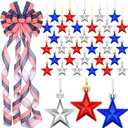 Cindeer 37 Pcs Patriotic Decorations Bow Large America Flag for Wreath 36 Pcs Patriotic Red White Blue Ornaments Tree Topper Decorations for 4th of July Independence 250th Anniversary Holiday