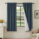 H.VERSAILTEX Linen Look 100% Blackout Curtains 63 Inches Long for Bedroom Full Light Blocking Rod Pocket 42 Inches Wide Linen Textured Thick Window Curtain Drapes with White Backing, Navy, 2 Panels
