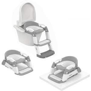 Potty Training Seat - 2026 Upgraded 3-in-1 Foldable Potty Chair with Adjustable Step Stool, Removable Cushion & Splash Guard, Portable Potty Training Toilet for Toddler Boys and Girls (Gray)