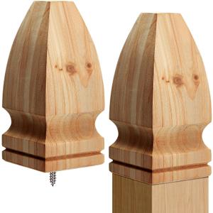 Geetery 2 Pcs 3'' x 3'' x 7'' Wood Gothic Post Cap, Wood Finial, Fence Topper with Screw, Unfinished Decorative Newel Post Cap, Cedar Finial for Indoor Stair Outdoor Fences Mailboxes Decks