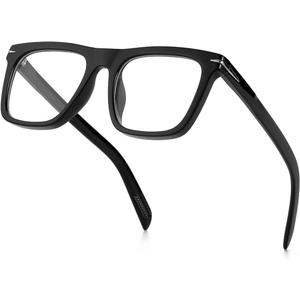 Gleyemor Blue Light Glasses for Men Women Trendy Square Frame Blue Light Blocking Lens Computer Glasses (Black)
