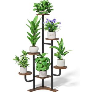 Homsorout Corner Plant Stand Indoor - 6 Tiered Indoor Plant Stand Round Metal Plant Shelf, Plant Organizer for Living Room, Graden, Balcony, Home Decor (Brown)