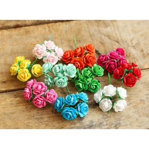 Handmade 50 pcs Mini Mulberry Paper Roses 18 mm Mulberry Paper Flowers Scrapbooking Wedding DIY Craft (Mixed Colors)
