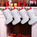 JOVITEC White 4 Pcs 20 Inch Christmas Stockings Faux Fur Stockings Xmas Stocking Fireplace Hanging Stocking Christmas Party Gift Bags for Holiday Party Decoration