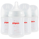 Pigeon PP Nursing Bottle Wide Neck, Anti-Colic, Streamlined Body, Natural Feel, Easy to Clean, 5 Oz (Pack of 4), Includes 4pcs SS Nipples (0m+)