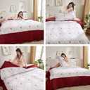 3 Pcs Embroidered Quilt Full/Queen Size Floral Bedspread Soft Breathable Flower Coverlet Burgundy White Bed Cover Embroidered Bedding Christmas Bed Home Decor