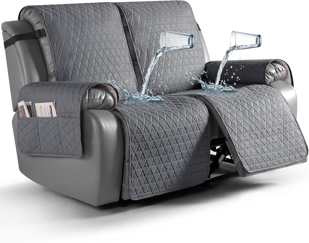 TAOCOCO 100% Waterproof Recliner Cover, Non-Slip Washable Reclining Couch Cover with Elastic Leg Straps, Furniture Protector for Dogs (Dark Gray, 2 Seater)