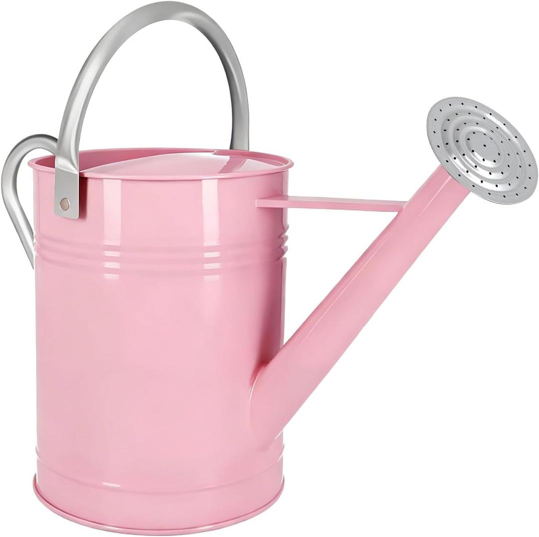 Galvanized Iron Watering Can for Indoor Plants, DIY Watering Cans for House Plant Garden Flower, Long Spout Water Can for Outdoor Watering Plants 6.44L 1.7Gallon (Pink)