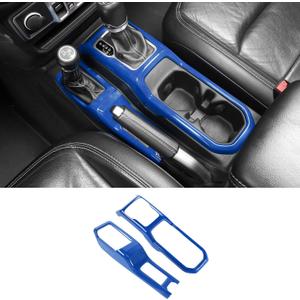 RT-TCZ Center Console Gear Shift Panel Trim Cover 4WD Four Wheel Drive Cup Holder Panel Trim Cover Decoration Interior Accessories for Jeep Wrangler JL JLU & Gladiator JT 2018-2024, Blue