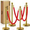 4 Pcs Gold Stanchions with Velvet Ropes with 3 Pcs 5 Ft Red Velvet Ropes Carpet Ropes Posts Stanchion Set for Crowd Control Barriers for Weddings, Events, Hotels, and Party Decor