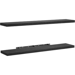 AMADA HOMEFURNISHING Floating Shelves Wall Mounted, 47 x 8 Inch Wall Shelves for Bathroom, Bedroom, Living Room, Black Shelves Set of 2
