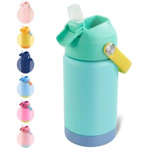 Kerilyn 12oz Kids Water Bottle, Stainless Steel Insulated Water Bottle For Kids, Toddler Cup With Straws Leak-proof, Kids Water Bottles For School Boys Girls, BPA Free, Twilight Green