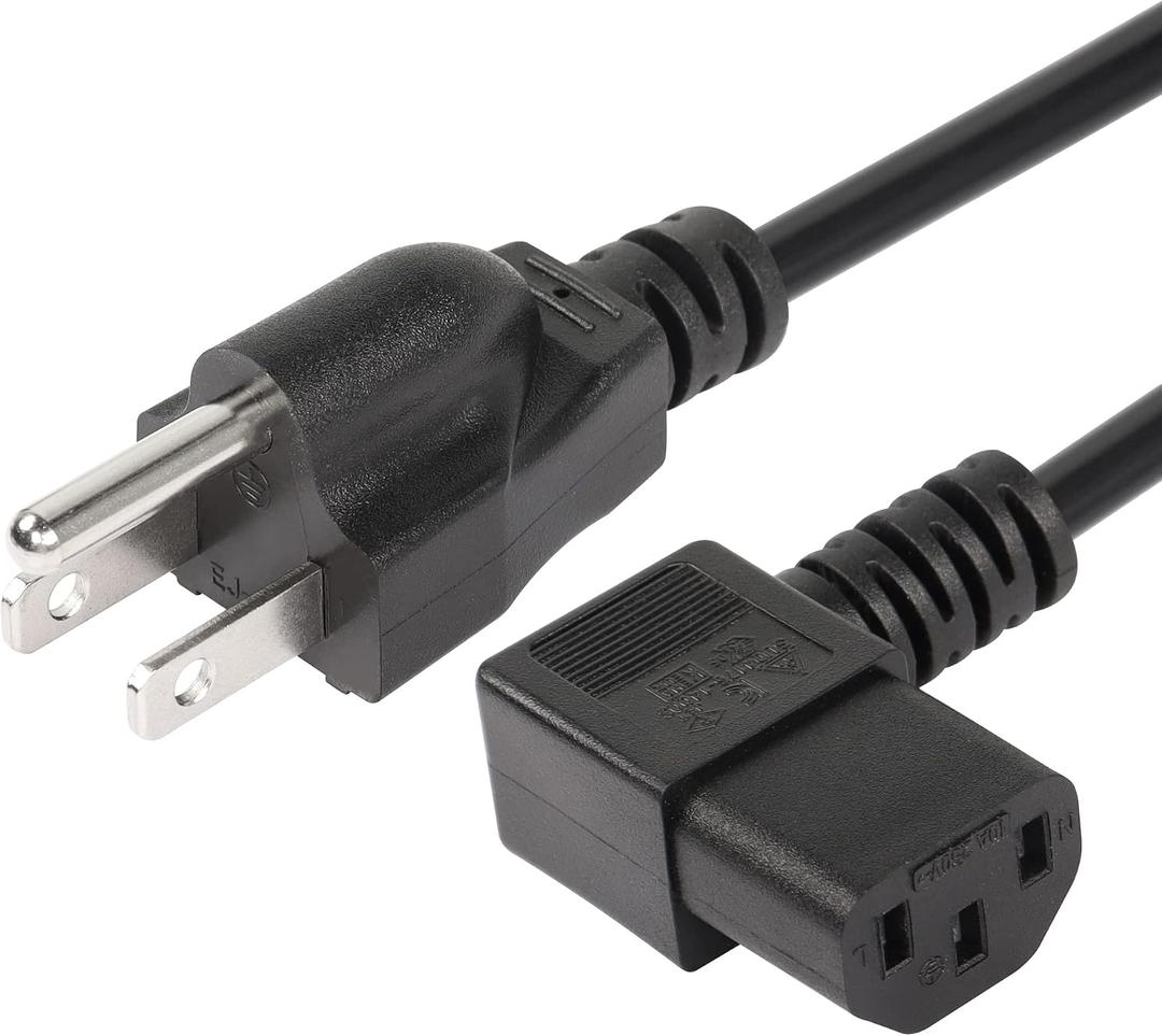 CERRXIAN 4.92FT 18AWG Right Angle 3 Prong Computer Power Cord, NEMA 5-15P to 90 Degree IEC 320 C13 Monitor TV Replacement Power Supply Cable, 10A/125V, for Computer , Scanners, Printers(R Black)