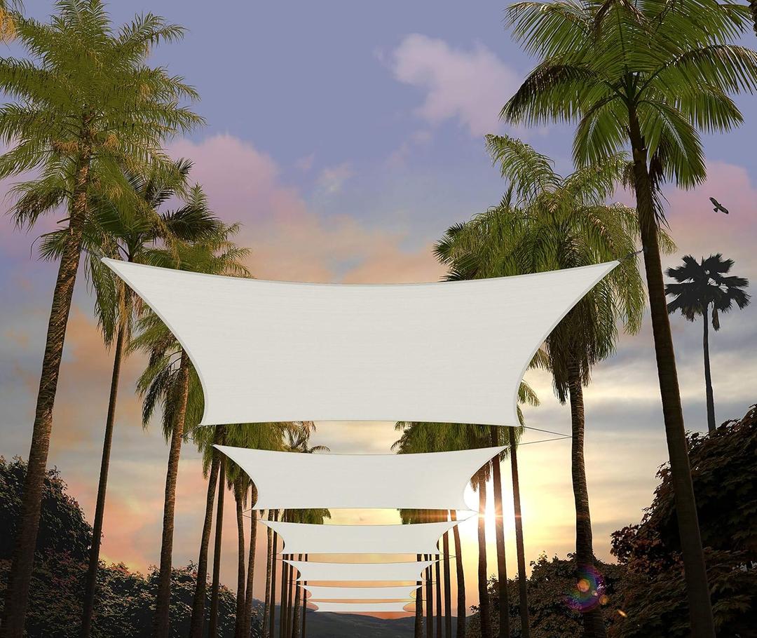 Amgo 16' x 20' White Rectangle Sun Shade Sail Canopy Awning UPF50+ AGTAPR1620, 95% UV Blockage, Water & Air Permeable, Commercial and Residential