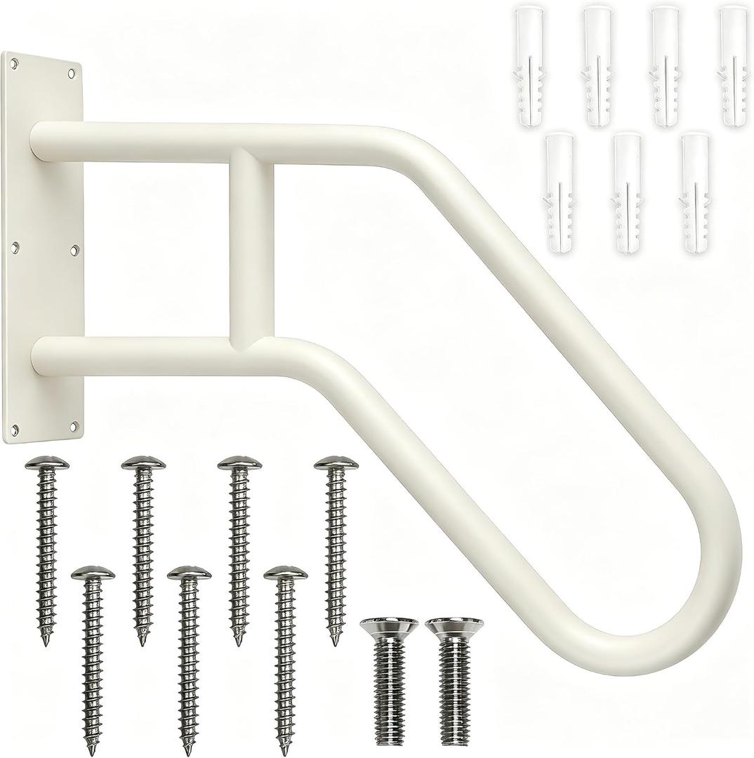 Hand Rails for Outdoor Steps - U-Shaped Safety Handle, Wall Mount Grab Bar for Elderly & Family, Durable Porch Railing & Deck Support (White)