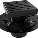 WEBANG 4 Inch Square Shower Drain Black Floor Drain with Flange Rainline Pattern Cover Grate Removable SUS304 Stainless Steel Watermark&CUPC Certified Matte Black