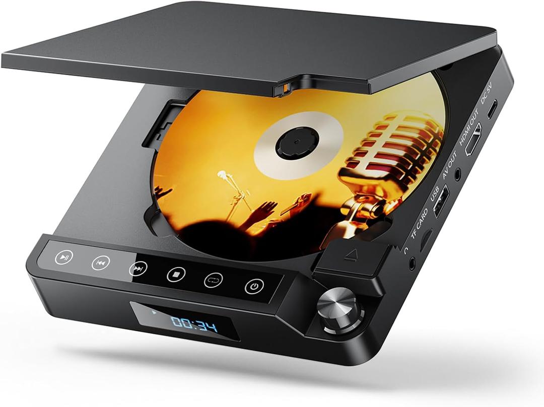 Desobry Mini DVD Player for TV, All Region Free DVD Player HDMI, Small Compact Flip-Top Design, with USB/TF Card Input, Supports PAL/NTSC